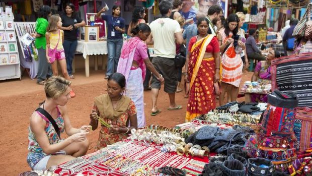 Stay aware: a flea market in India.