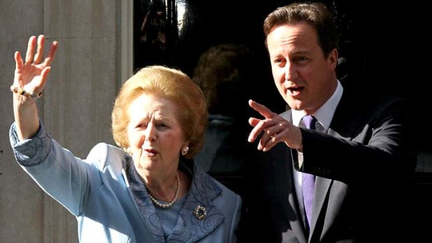 Dead aged 87:  Baroness Thatcher seen here with British Prime Minister David Cameron.