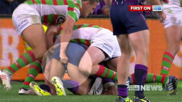 Tackle issues: Sam Burgess is caught on camera in a no-go zone.