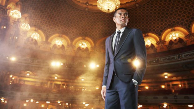 Man about town: Tim Cahill models his line of suits manufactured by Shoreditch, London Suits.