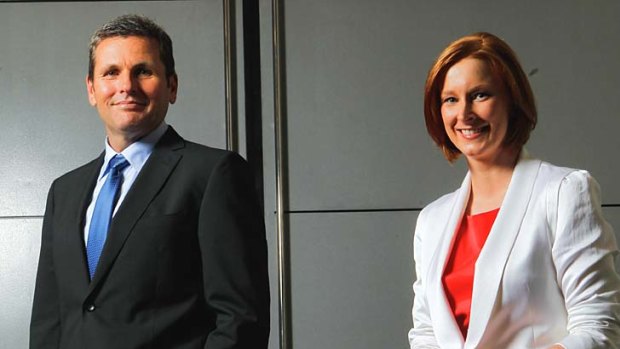 The new team of presenters of ABC TV's 7.30 Report, Leigh Sales and Chris Uhlmann.