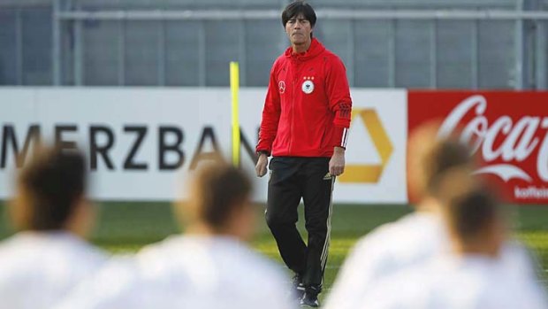 Coach Joachim Loew attends a team training session in Wiesbaden.