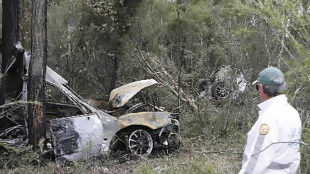 Cessnock crash ... the car was destroyed when it hit trees.