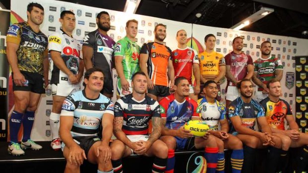 Dressed for success: NRL players in their club playing strips for the Auckland Nines.
