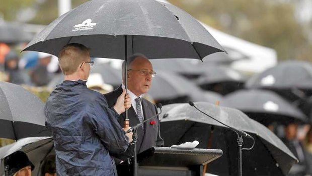 Paul Keating addresses the Remembrance Day commemoration at the Australian War Memorial.