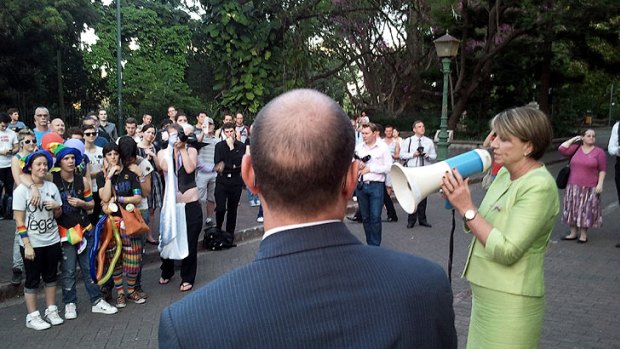 Deputy Premier Andrew Fraser and Premier Anna Bligh address a rally outside Parliament House.