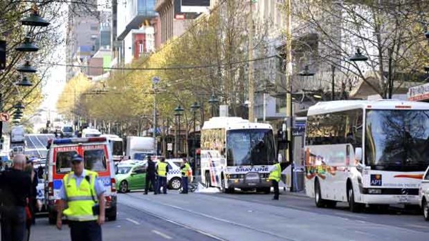 The scene of this morning's accident on Swanston Street.