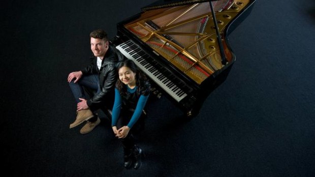 Ben Austin, Jennifer Li and the imported Steinway on which they will compete in Shepparton this week.
