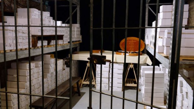The wine cellar where 1200 bottles of wine from the Elysee Palace cellar are stocked prior to be sold during an auction in Paris.