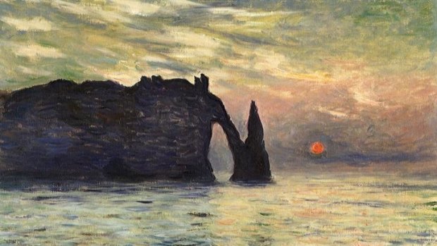Afternoon delight: <i>The Cliff, Etretat, Sunset</i> is the only Etretat painting by Claude Monet that includes the disc of the sun.