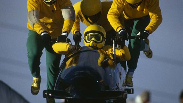 The Jamaican team in action at the 1988 Calgary Olympics.
