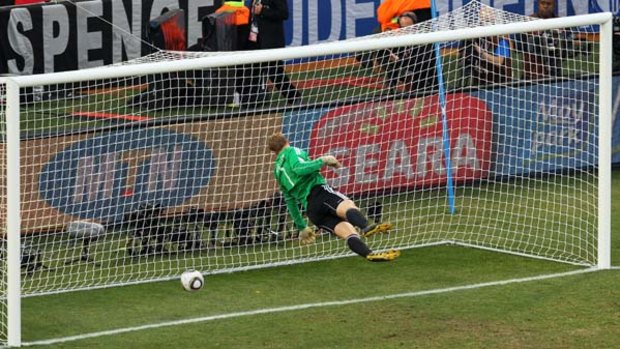 Over the line ... Uruguay's Jorge Larrionda failed to spot this "goal" from England's Frank Lampard.