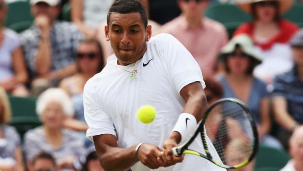 Nick Kyrgios in action during his second round match against Richard Gasquet of France.