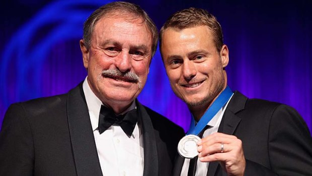 John Newcombe poses with Lleyton Hewitt after the latter was awarded the Newcombe Medal on Monday night.