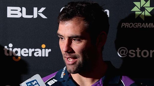 Melbourne Storm captain Cameron Smith speaks to the media on Tuesday.