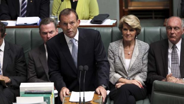 Framing questions as possible "grabs" ... Opposition Leader Tony Abbott during Question Time.