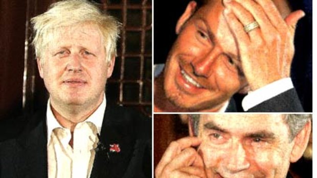 David Beckham and Gordon Brown react to London Mayor Boris Johnson's Olympic flag-acceptance speech.