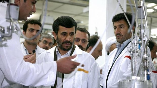 President Mahmoud Ahmadinejad, shown visiting the Natanz uranium enrichment facility south of Tehran, has talked up his nation's nuclear potential.