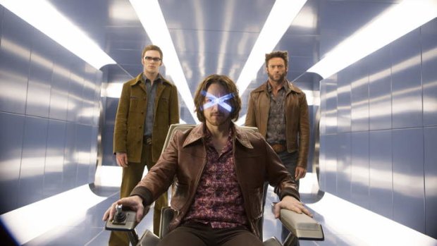 Nicholas Hoult, James McAvoy and Hugh Jackman in <i>X-Men: Days of Future Past</i>.