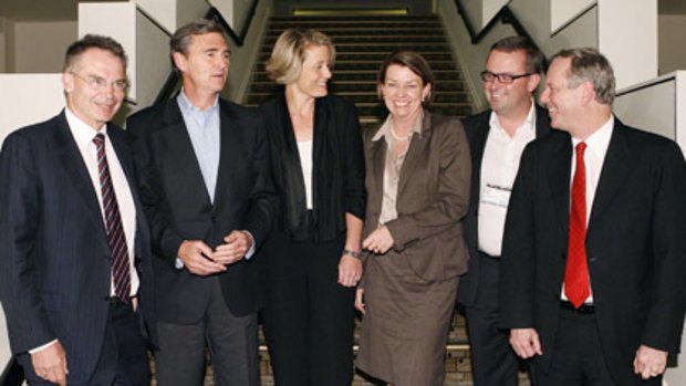 D-Day for Kevin Rudd... ACT Chief Minister Jon Stanhope and premiers John Brumby (Vic), Kristina Keneally (NSW), Anna Bligh (Qld), David Bartlett (Tas, and Mike Rann (SA) in Canberra yesterday.