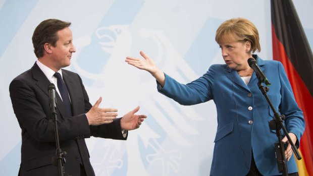 British Prime Minister David Cameron and German Chancellor Angela Merkel.