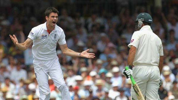 James Anderson celebrates the wicket of Ricky Ponting in Perth.