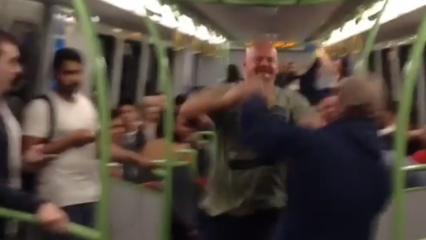 Footage from a wild brawl which erupted on a Melbourne train over oBikes.