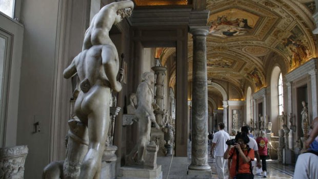 High art: sculptures line the corridor of the Vatican museum.