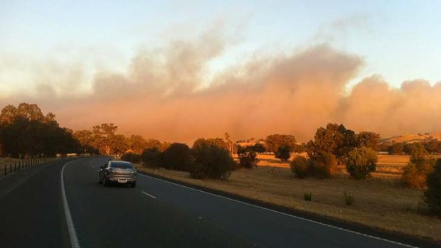 A massive plume of smoke visible from the Hume Highway.