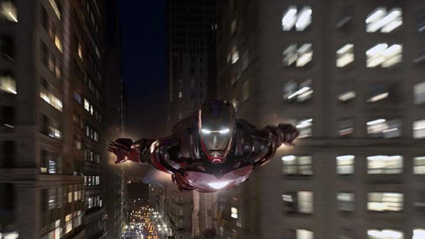 Pretty fly ... Iron Man (Robert Downey jnr) takes off.