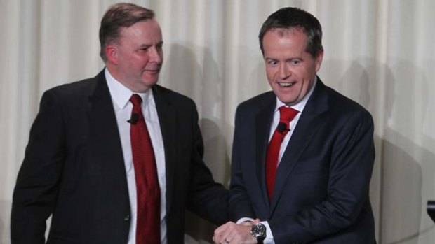 Anthony Albanese (left) and Bill Shorten after the Labor leadership debate.