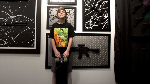 Eleven-year-old US schoolboy Charles Gitnick creates artworks depicting firearms in protest against gun violence.