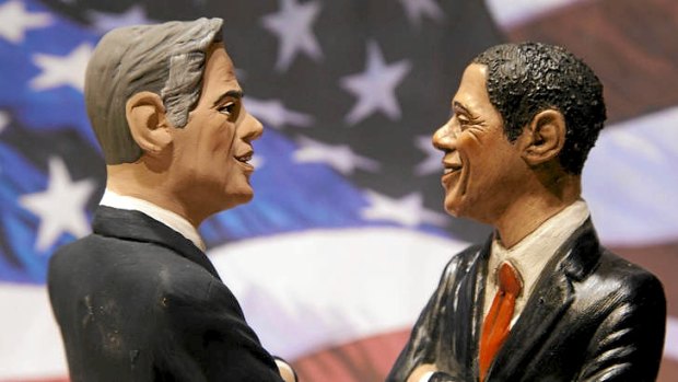 What they do will count for Australian businesses... crib figurines depicting US presidential candidates Republican Mitt Romney (L) and President Barack Obama displayed in a shop in Naples.
