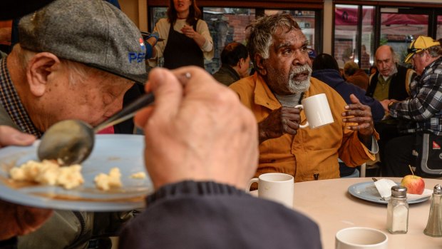 Gregory Wayne having at breakfast. Seven per cent of adults who live in Melbourne's inner city, skip or go without meals.