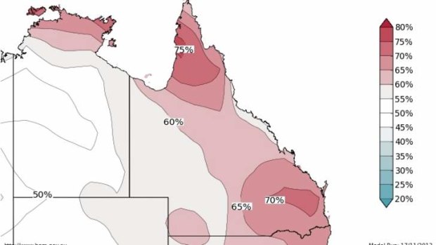 Map outlining the summer temperature outlook for Queensland.