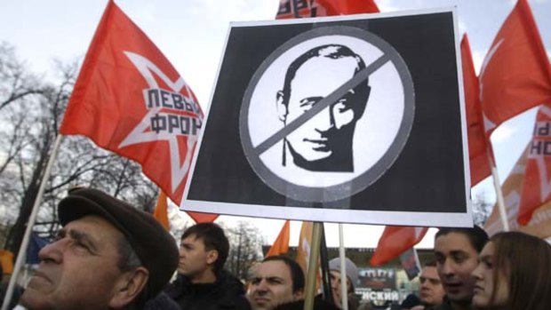 Some five hundred people rally in central Moscow to demand the resignation of Prime Minister Vladimir Putin.