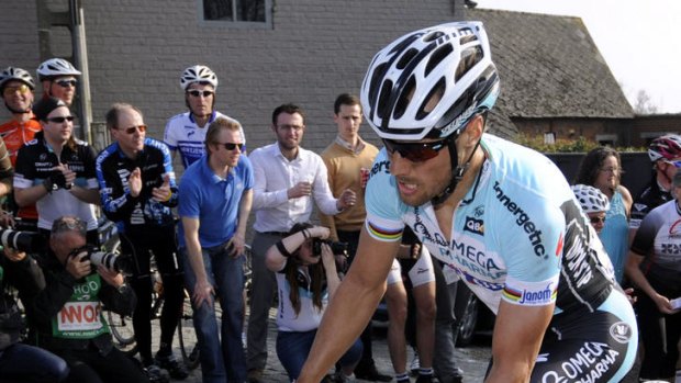 Tom Boonen of Belgium has the speed for a sprint to win the Tour of Flanders if he can survive the tough climbs.