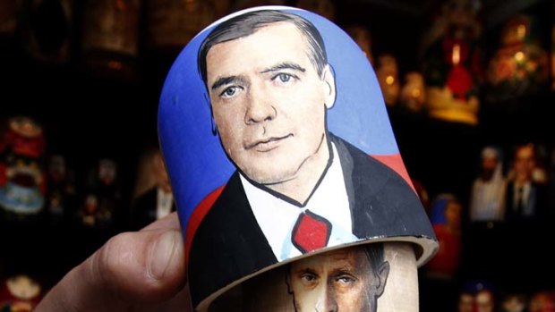 Changing face of power ... Dmitry Medvedev, top doll, is about to give way to Vladimir Putin.