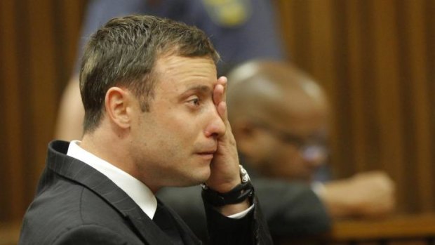 Oscar Pistorius cries in the Pretoria High Court on September 11, awaiting the verdict.