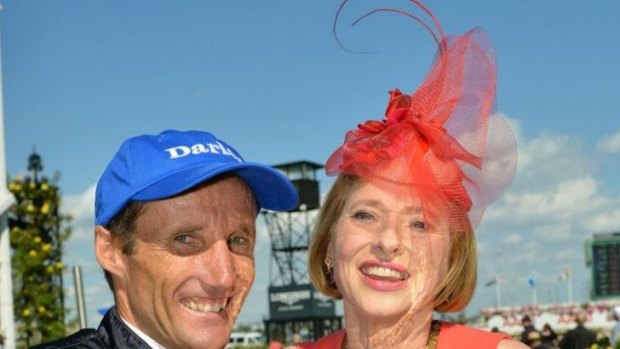Damien Oliver and trainer Gai Waterhouse pose during Australian Cup Day.