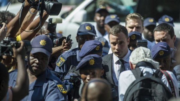 Oscar Pistorius arrives at the North Gauteng High Court on the first day of his sentencing. 