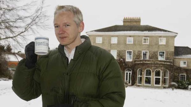 Julian Assange at the country home where he is staying after being granted bail in the High Court.