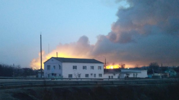Ukrainian officials say the massive fire that prompted the evacuation of 20,000 has been caused sparked by sabotage.