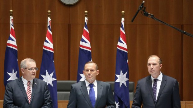 A boom microphone picks up the private conversation of Scott Morrison, Tony Abbott and Peter Dutton  in September last year where they joked about rising sea levels. 