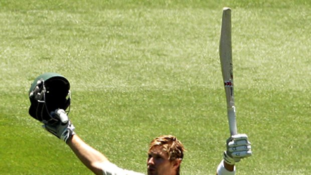 Ton off his mind ... Shane Watson celebrates after reaching his maiden Test century.