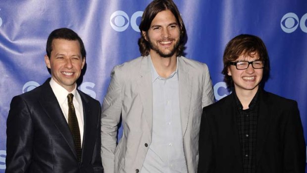 New man ... Ashton Kutcher with his Two and a Half Men co-stars.