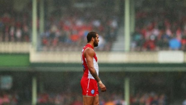 Lonely figure: Lance Franklin of the Swans again disappointed.
