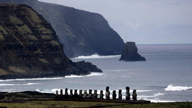 The Moai statues at Tongariki Bay on Easter Island.