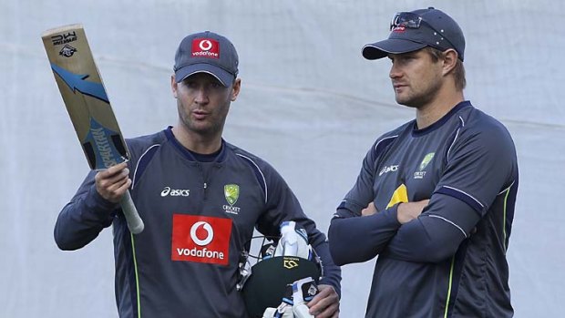 Not seeing eye to eye: If Australian skipper Michael Clarke (left) misses the fourth and final test against India, his deputy, Shane Watson (right), would be handed the reins.