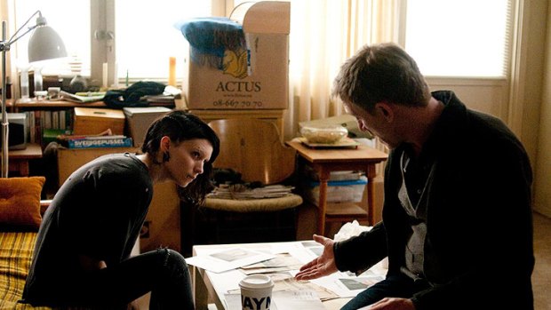 Rooney Mara, who plays computer hacker Lisbeth Salander, and Daniel Craig in <i>The Girl with the Dragon Tattoo</i>.